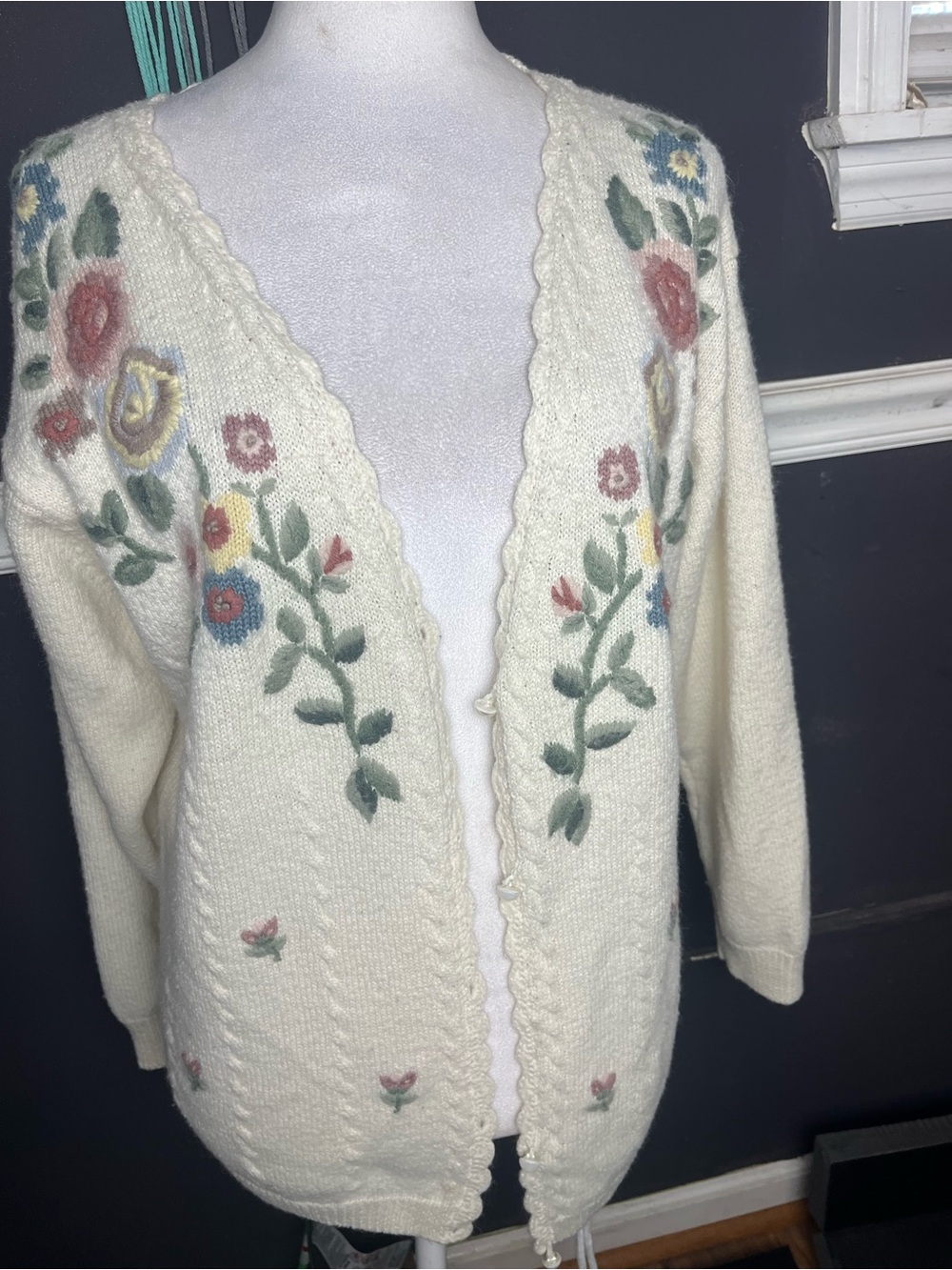 Women’s Alfred Dunner Wool Blend Floral Cardigan Size Large